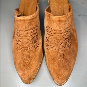Embroidered Tan Suede Mules kindred Spirit Dutch Boutique